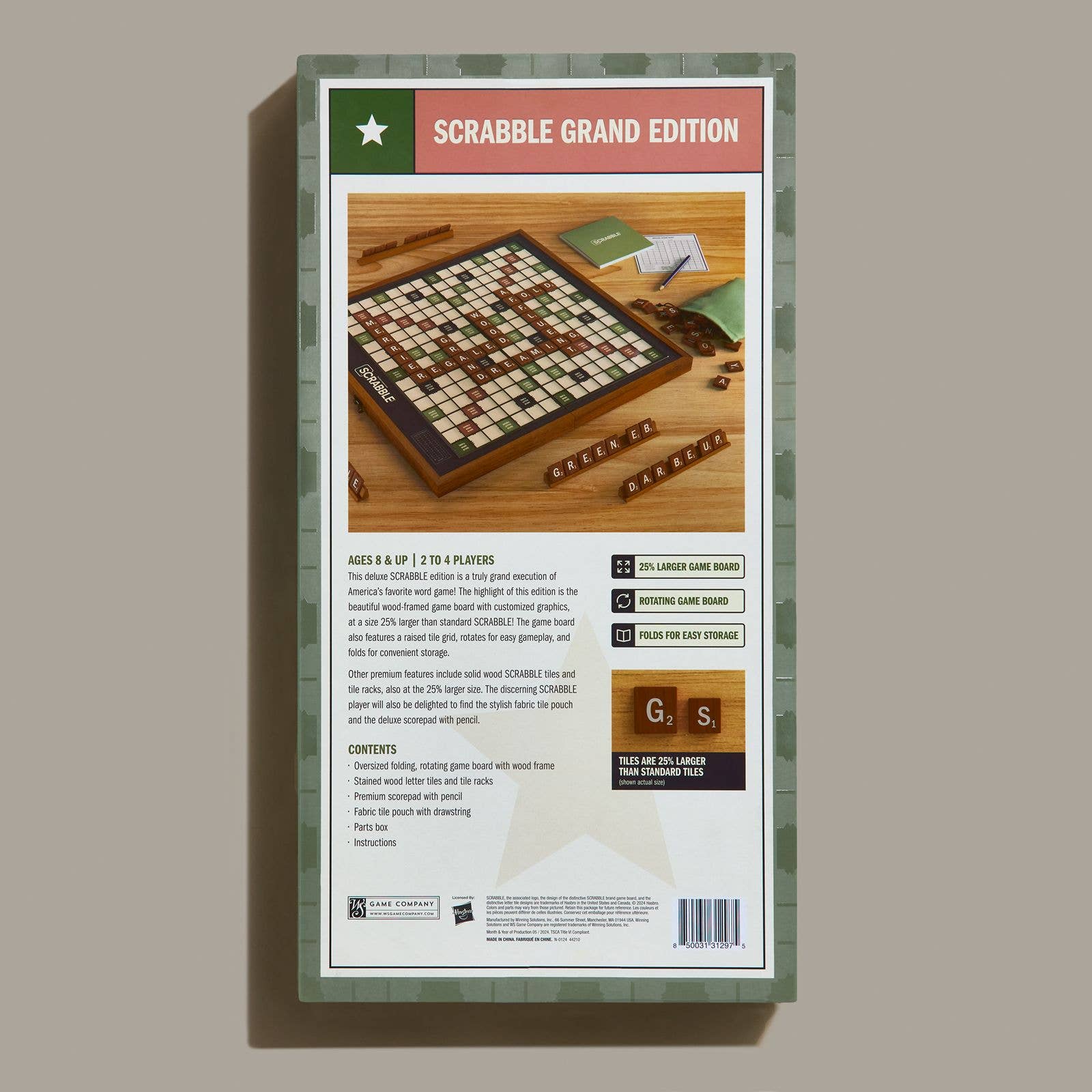 Scrabble Grand Folding Edition on a green background at Addison West