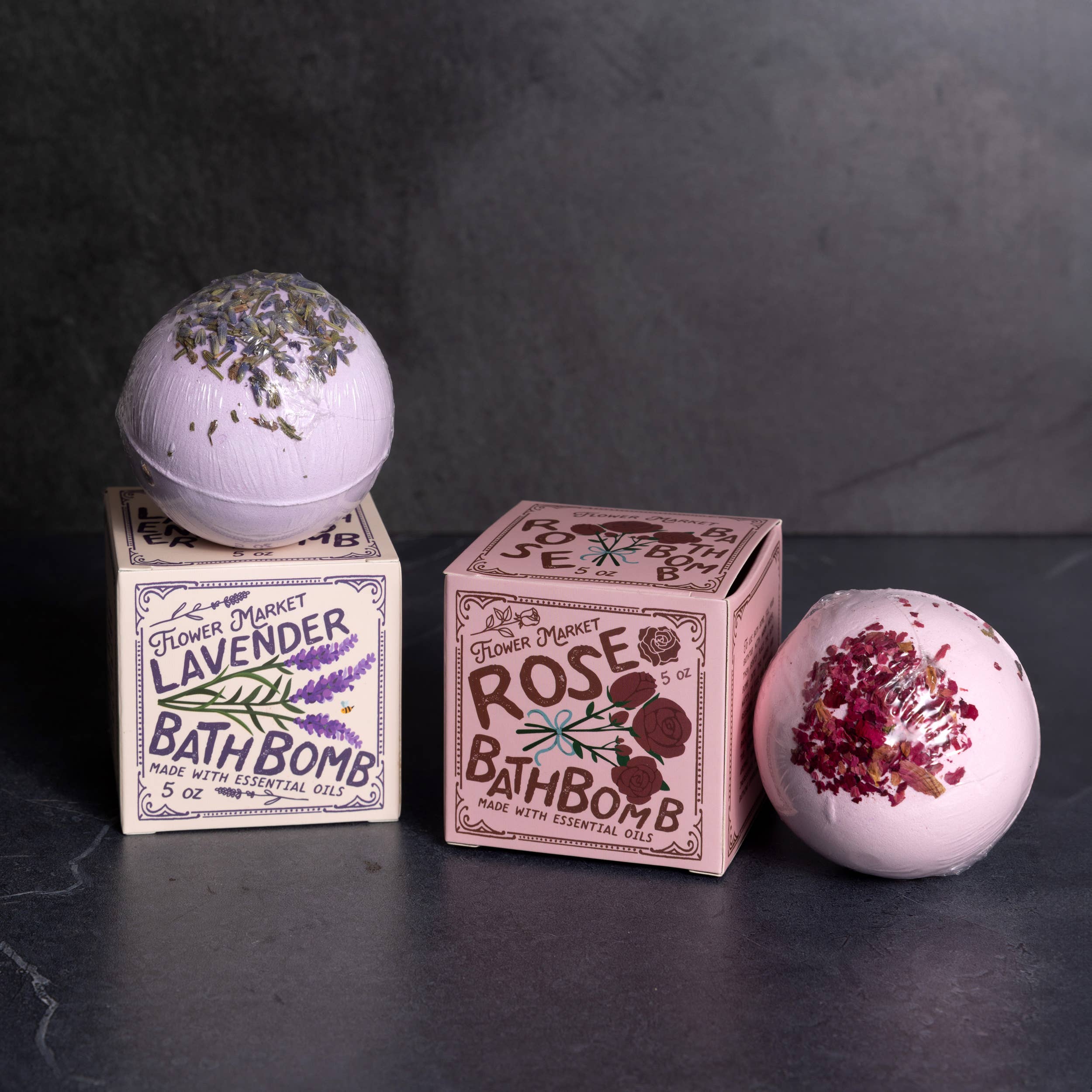 Rose Bath Bomb on a grey background at Addison West