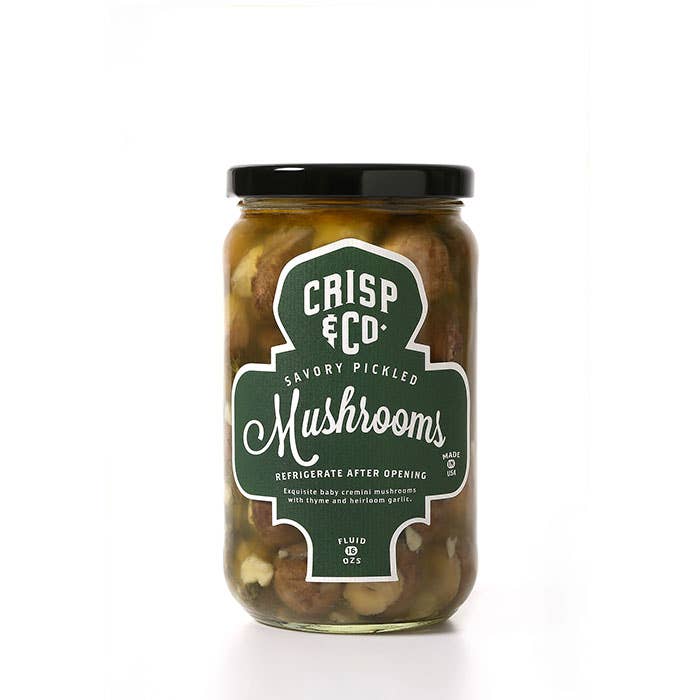 Savory Pickled Mushrooms on a white background at Addison West
