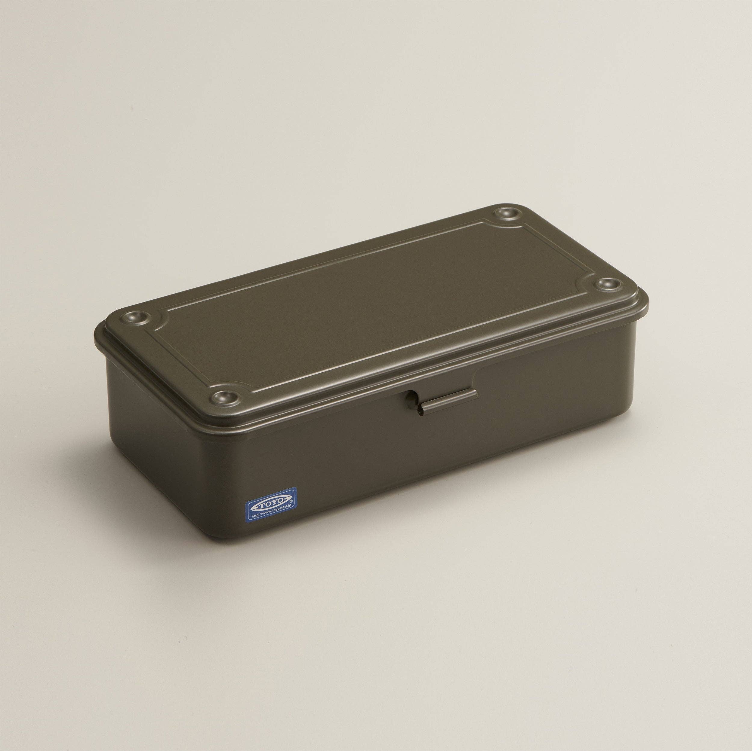 Toyo Steel Stackable Storage Box T-190 in Military Green on a white background at Addison West