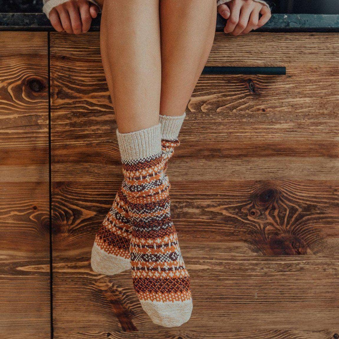 Nordic Socks Soft COZY™ Warm in Asenka Pumpkin on a model at Addison West