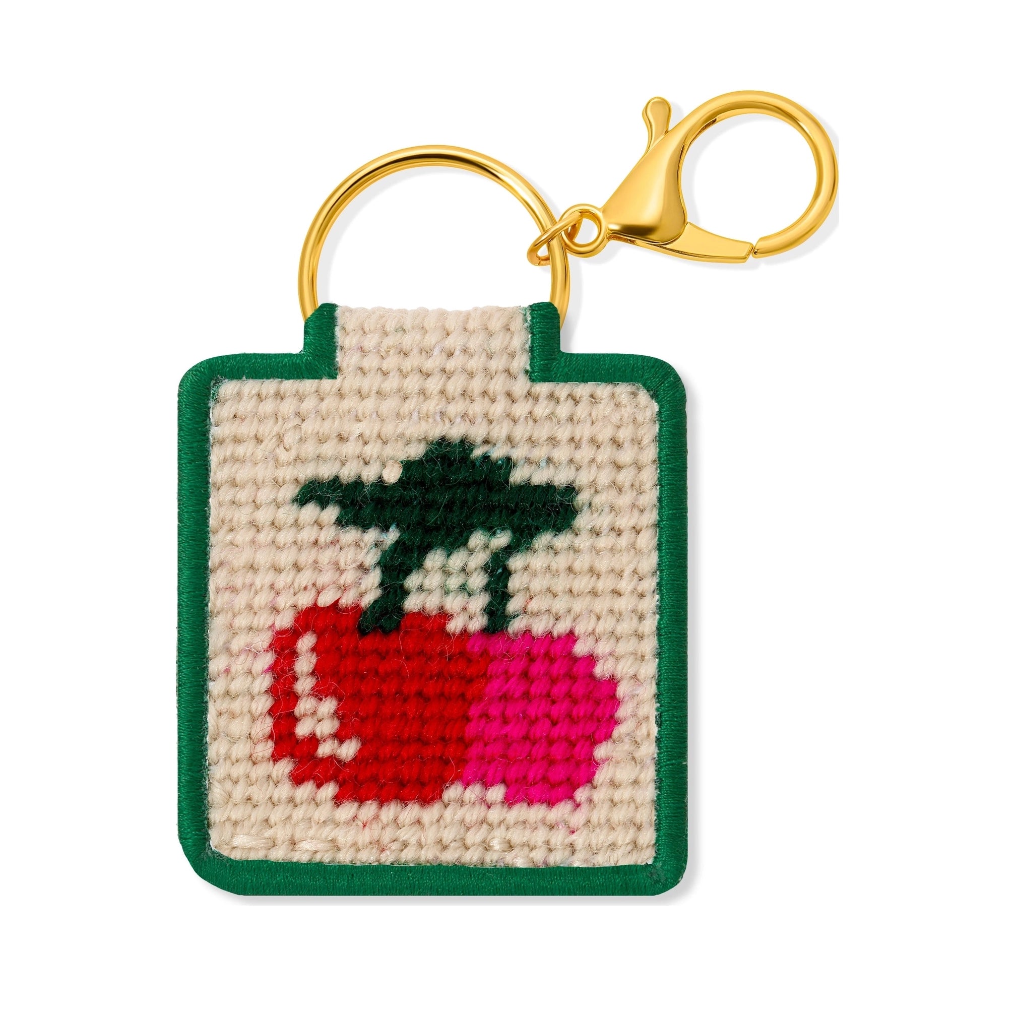 Cherries Needlepoint Keychain Kit on a white background at Addison West
