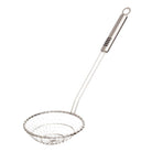 Metal strainer with handle on a white background