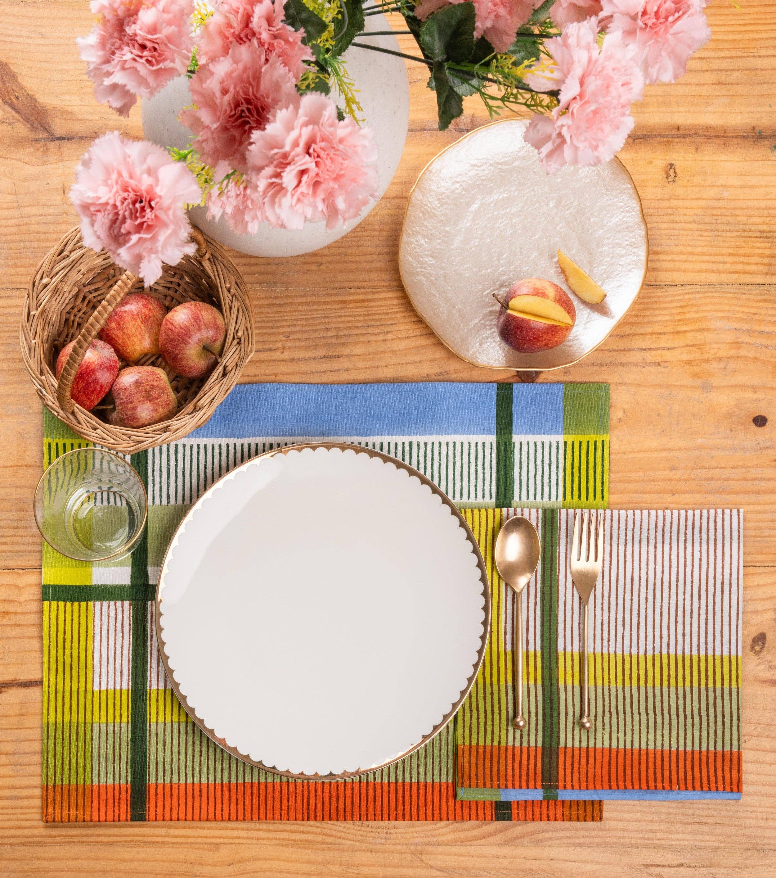 Modernist Striped Napkins, Set of 4 on a wood table at Addison West