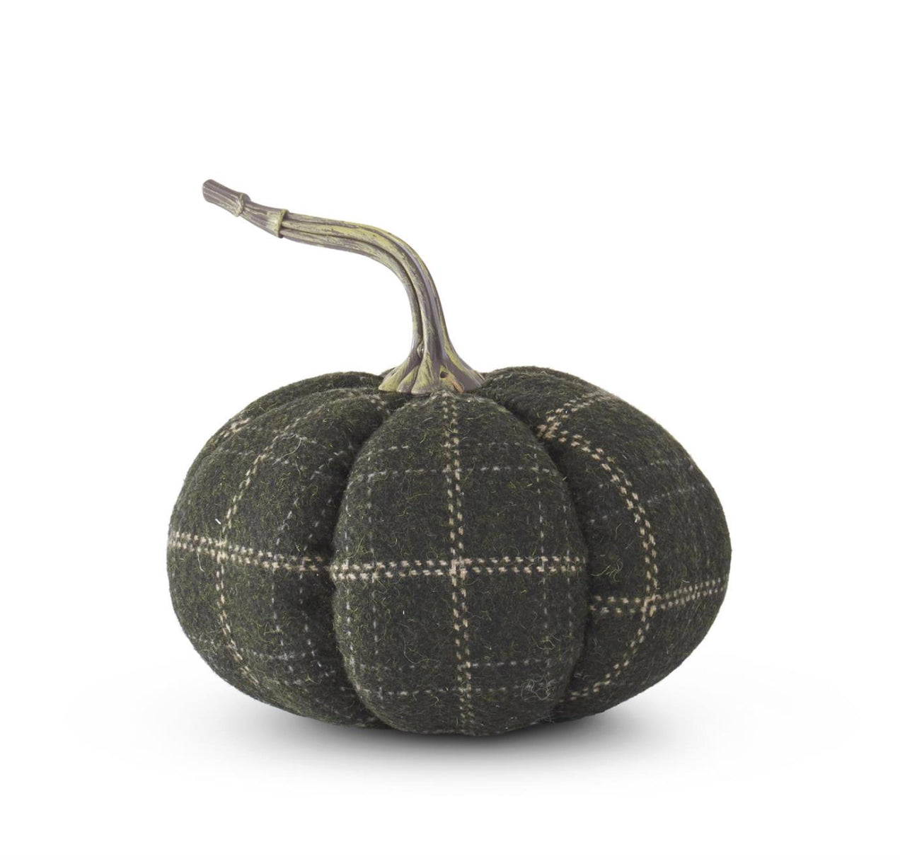 Large Green & Tan Plaid Pumpkin on a white background at Addison West