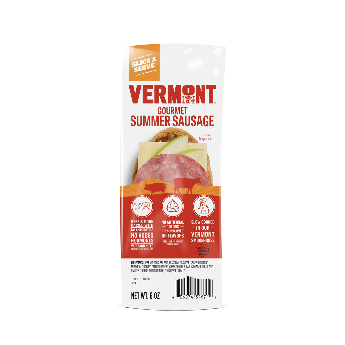 Vermont Smoke & Cure Summer Sausage on a white background at Addison West