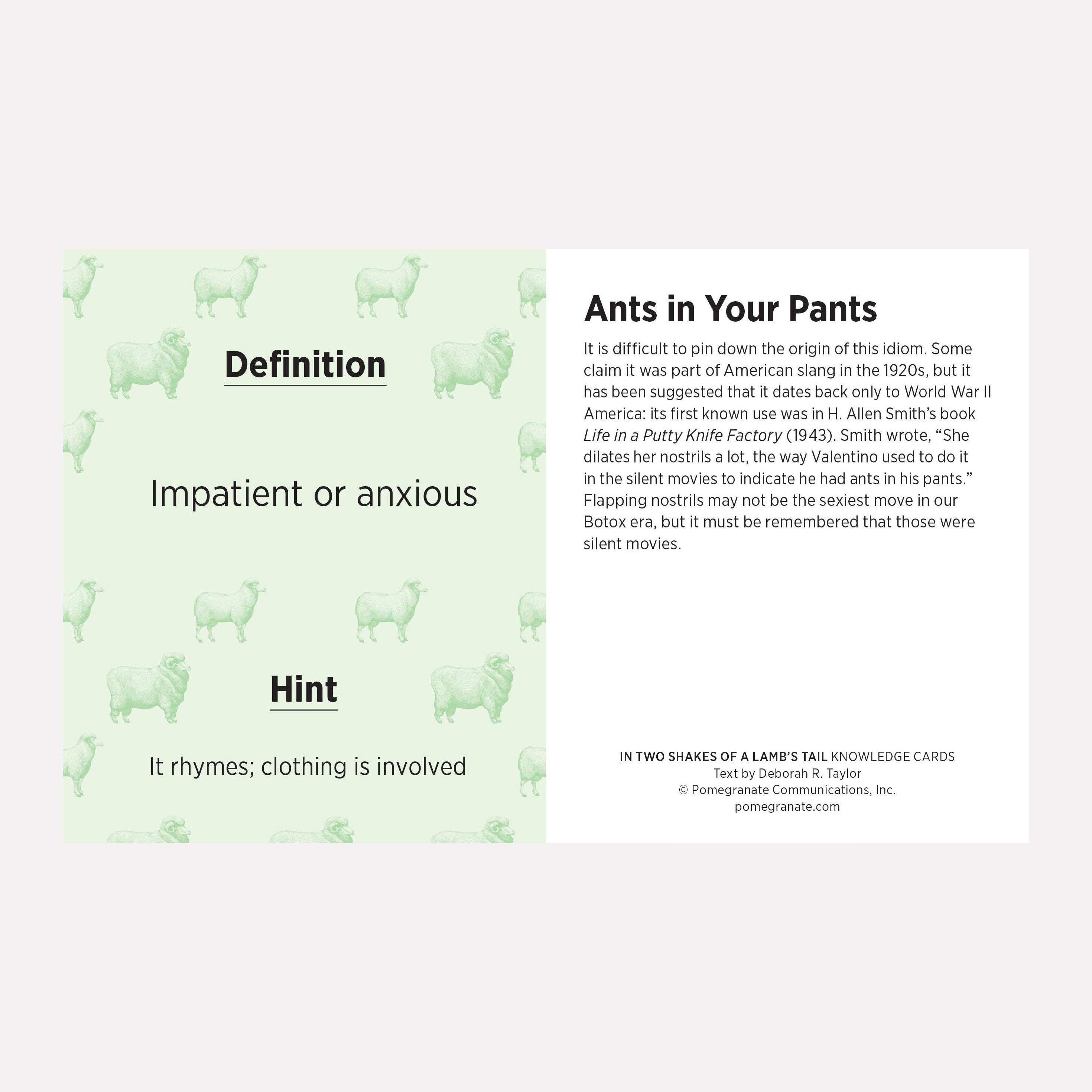 In Two Shakes of a Lamb's Tail: A Quiz Deck of Curious Sayings Knowledge Cards on a white background at Addison West