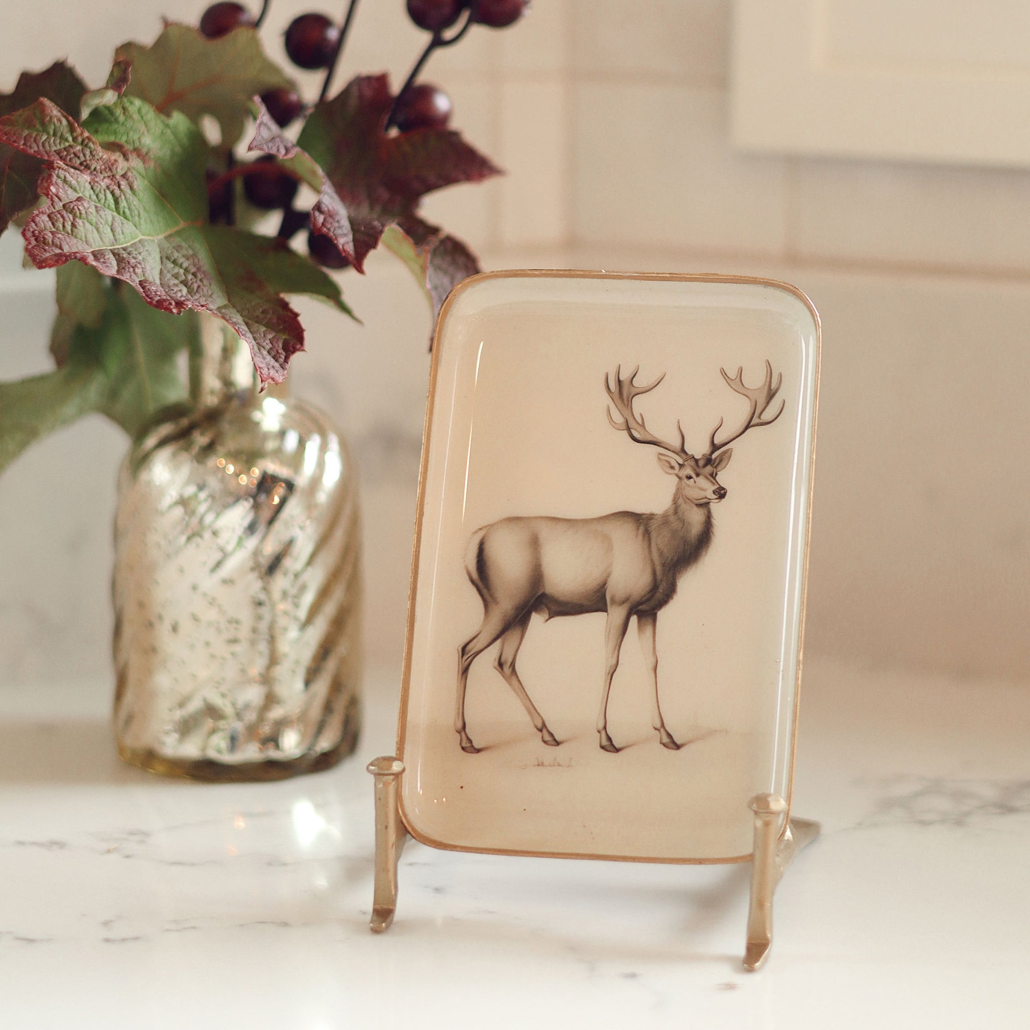 Woodland Stag Enameled Tray on a white background at Addison West