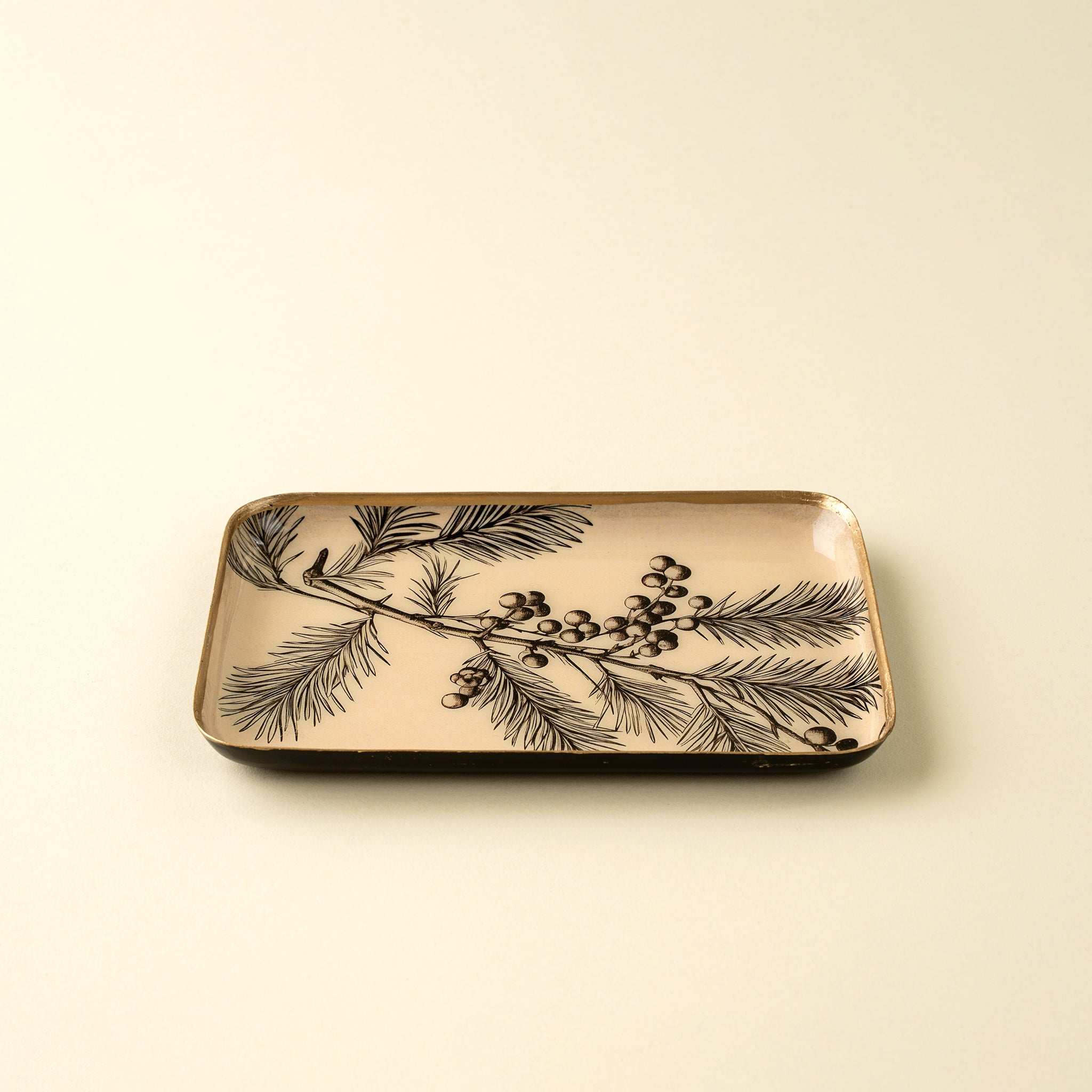 Winterberry Enameled Tray on a beige background at Addison West
