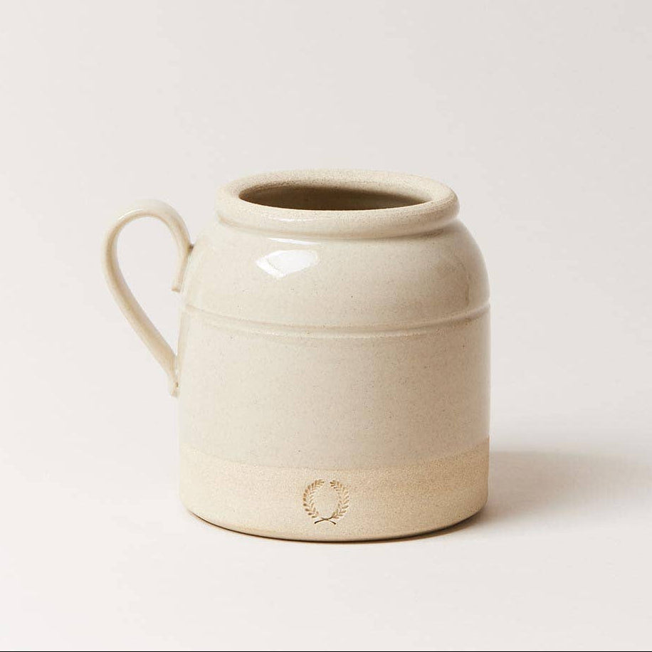 Small Farmhouse Pottery French Country Crock in Oat on a white background at Addison West