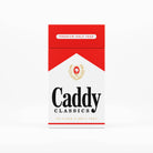 Caddy Classics golf tee packaging with red and white design on a white background