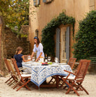 Granada Cornflower Tablecloth 71" x 106" on a table at Addison West