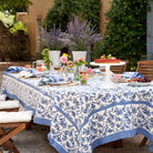 Granada Cornflower Tablecloth 59" x 59" on a table at Addison West