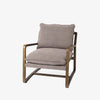 Mercana Brayden sling accent chair with brown wood and grey cushions