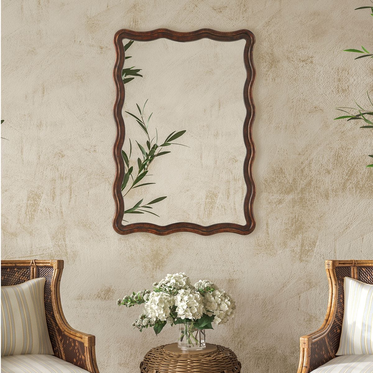 Mirelle Accent Mirror on a beige wall in a living room at Addison West