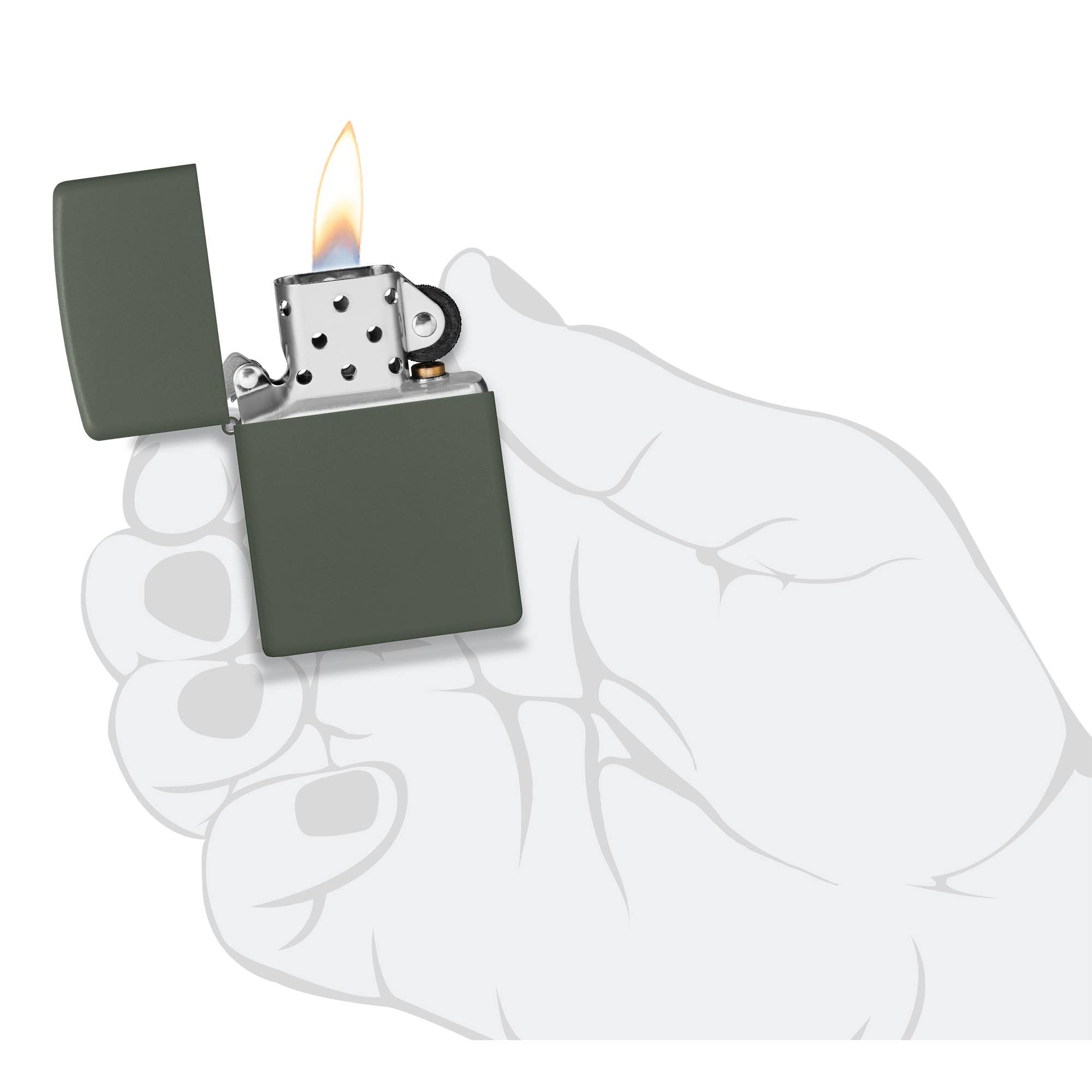 Zippo Classic Green Matte Windproof Lighter on a white background at Addison West