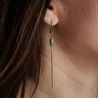 Commonform Passerine Earrings in Turquoise on model at the Addison West.