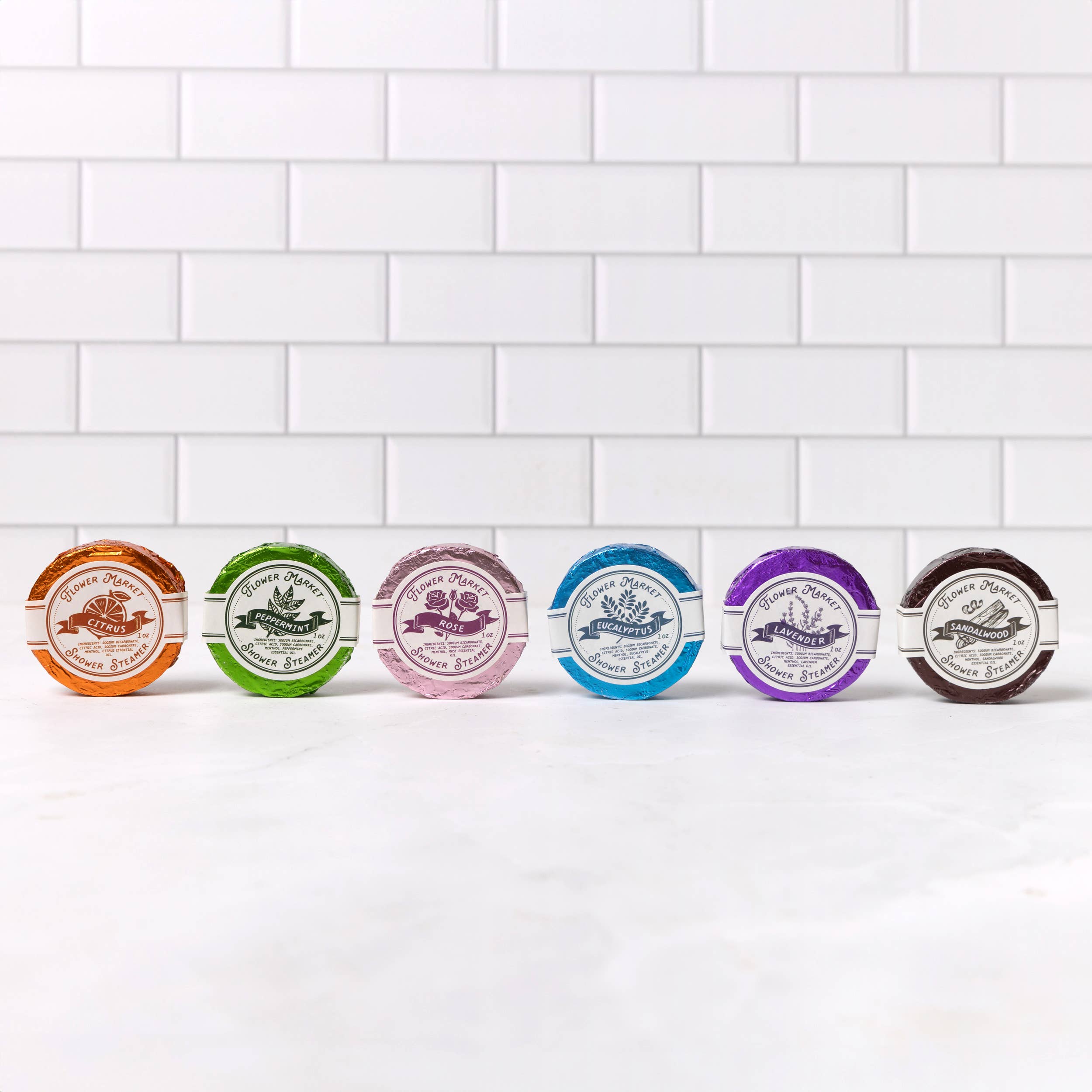 Flower Market Shower Steamers, Boxed Set of 8 on a white background at Addison West