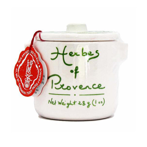 Classic jar of Herbs De Provence on a white background