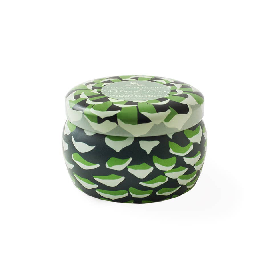 Roland Pine Small Tin Soy Candle on a white background at Addison West