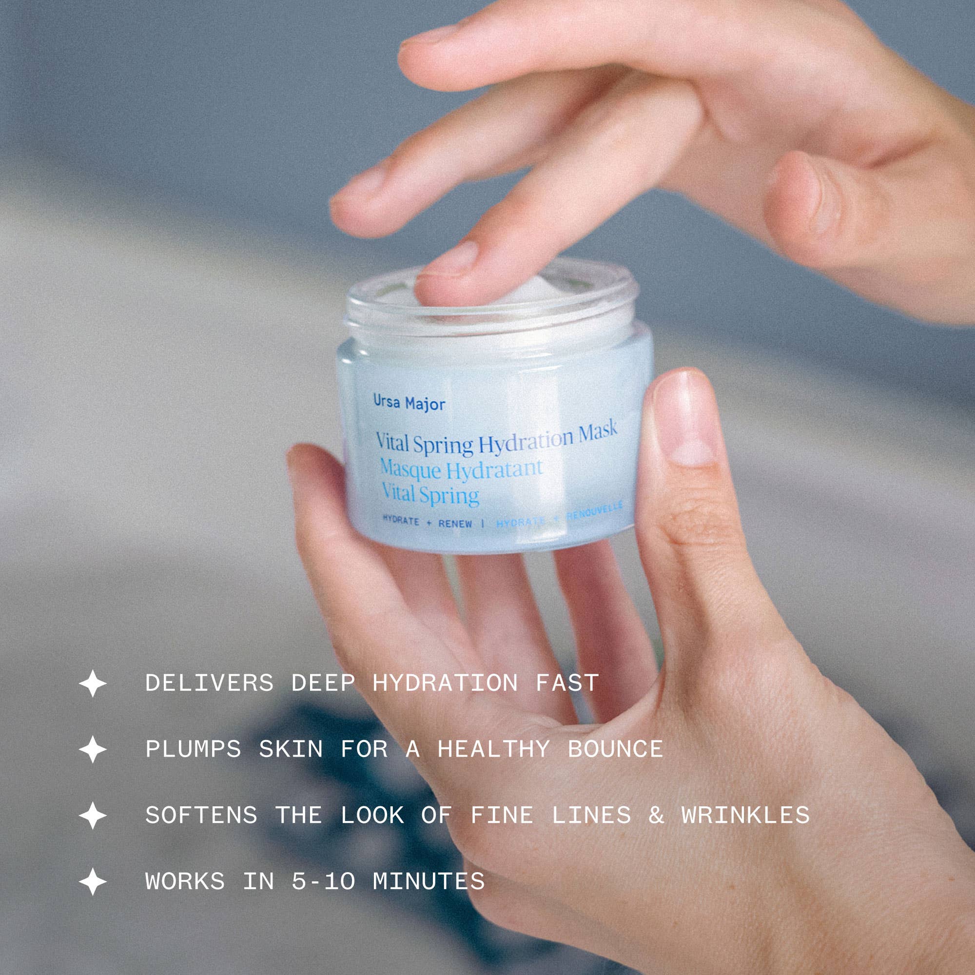Vital Spring Hydration Mask held by a model at Addison West