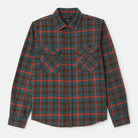 Brixton Men's Bowery Flannel in Walnut Brown & Ultra Marine on plain background.