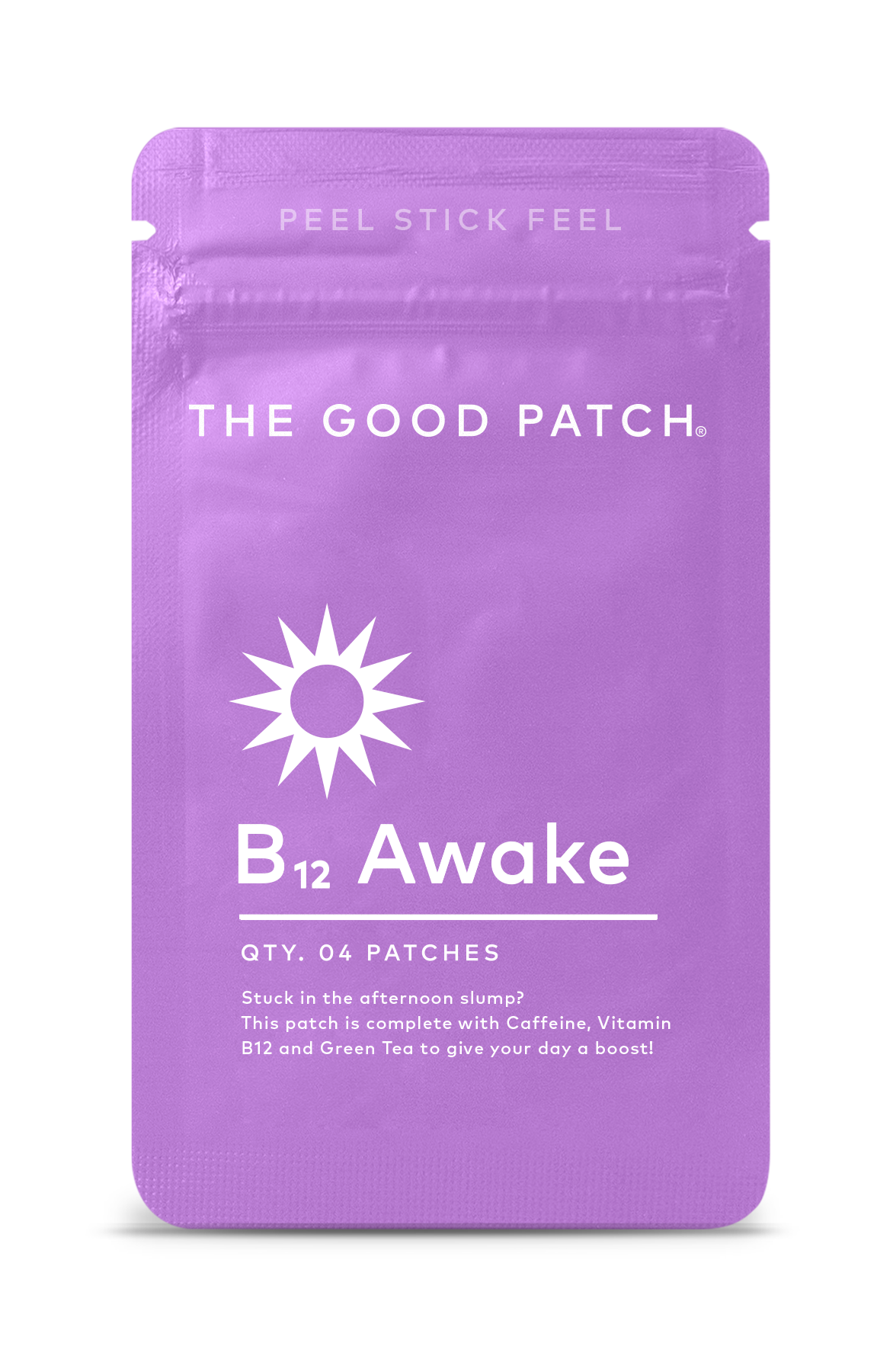 Purple package of 'B12 Awake' patches by The Good Patch on a white background
