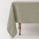 Olive Gingham Check Linen Tablecloth, 60" x 90" on a white background at Addison West