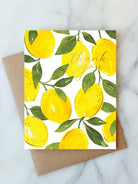 Lemon Thank You Greeting Card with craft envelope on a marble surface 