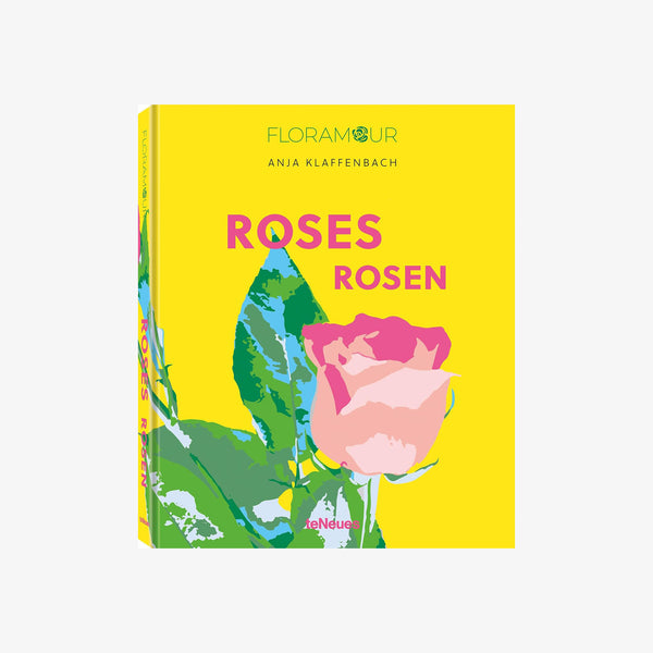 Yellow front cover of book titled 'Roses' by anja klaffenbach on a white background