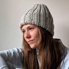 Knitting Craft Kit: Shoreline Beanie in Pebbled Beach on a beige background at Addison West