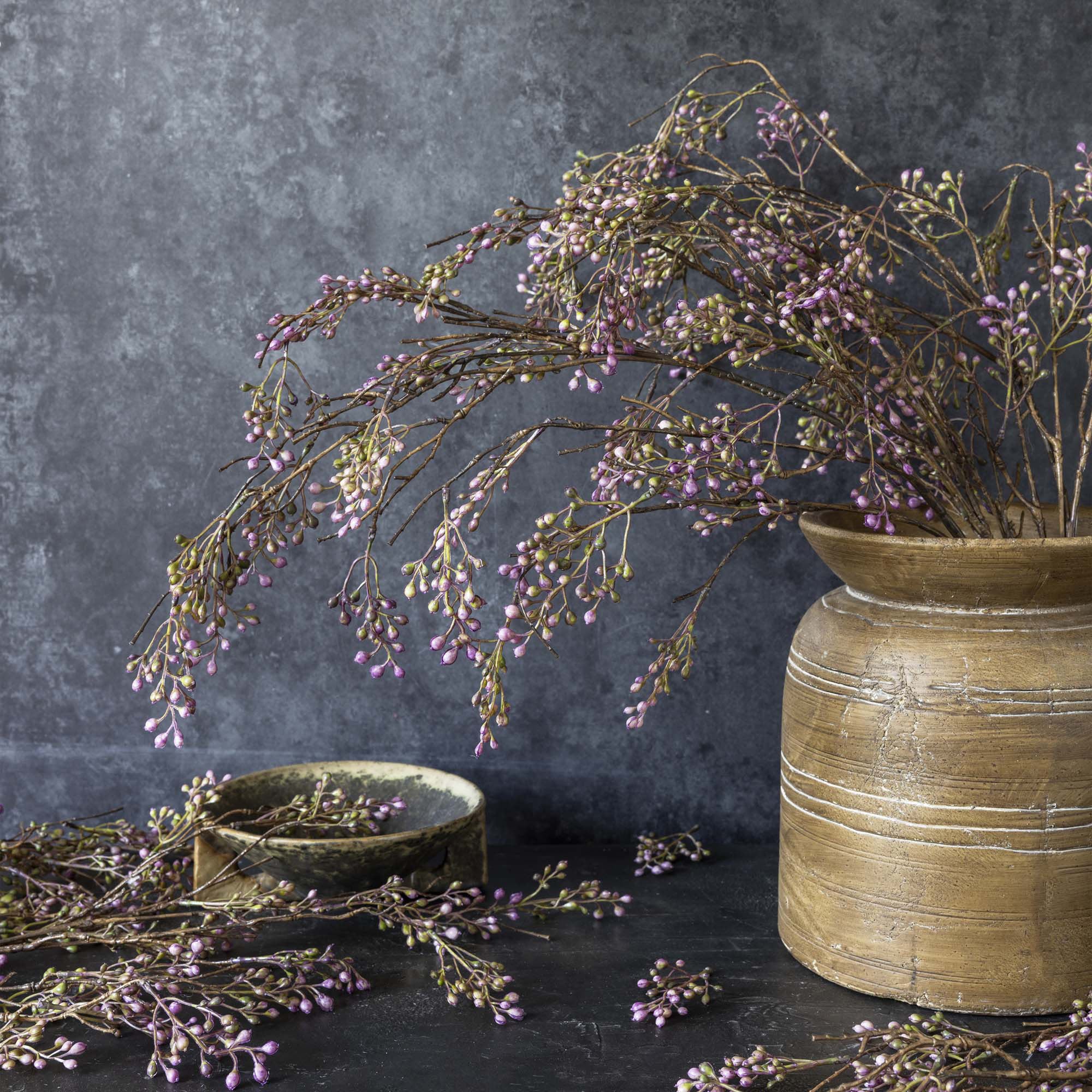 Abigail Ahern Artificial Berry Branch in Lilac on a grey background at Addison West