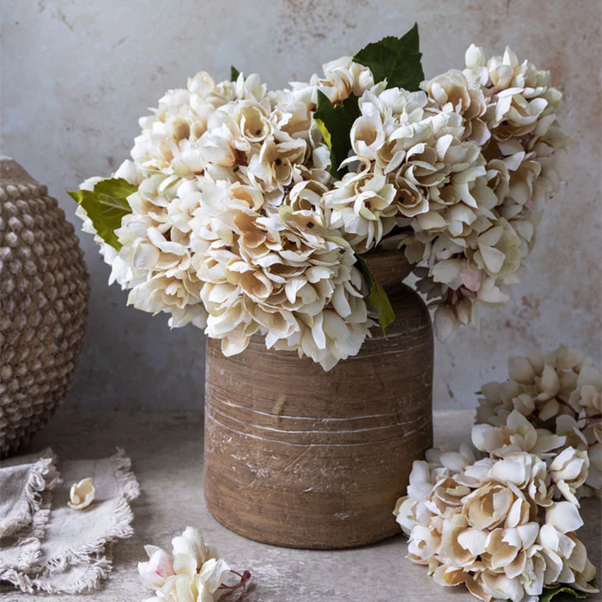 Abigail Ahern Faux Hydrangea in Morning Mist on a grey background at Addison West