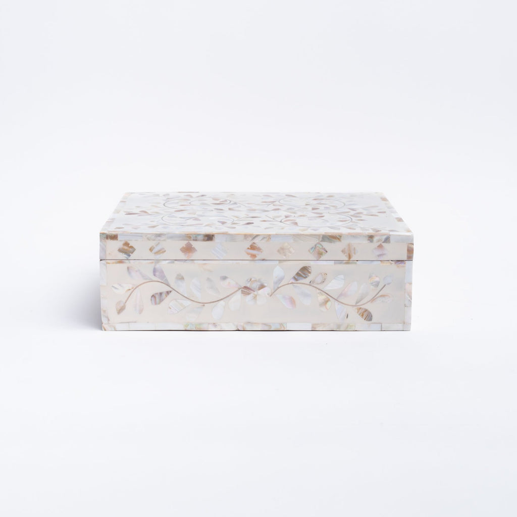 Mother of pearl inlay boxes on a white background from Addison West home goods