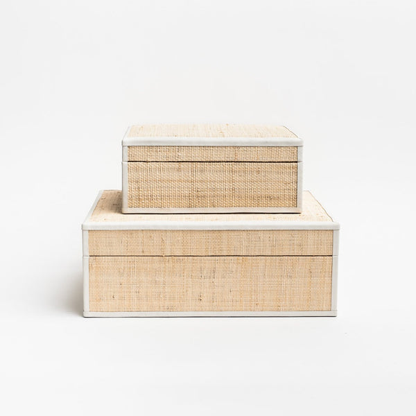 Raffia Box with Leather Trim large on a white background from Addison West