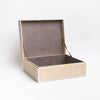 Raffia Box with Leather Trim large open on a white background from Addison West