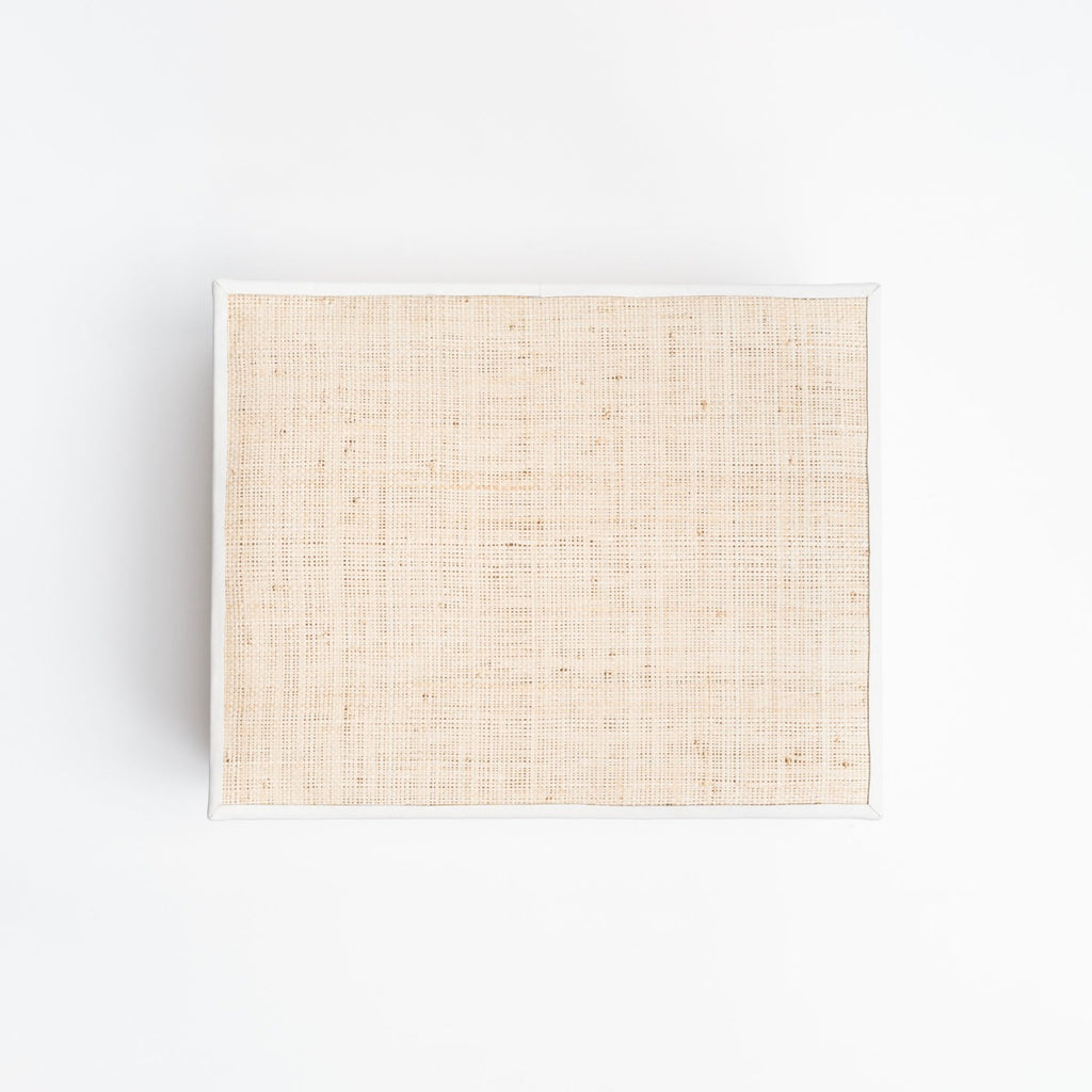 Raffia Box with Leather Trim large from the top on a white background from Addison West