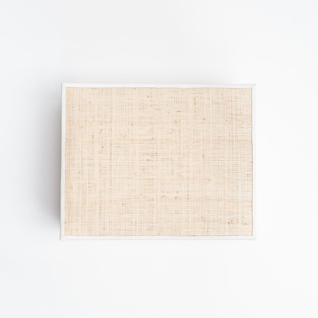 Raffia Box with Leather Trim small from above on a white background from Addison West