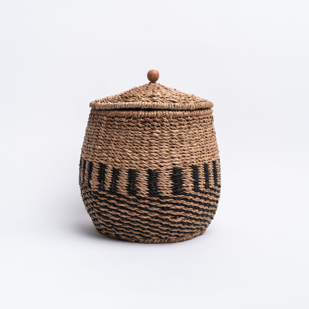 Large Hand-Woven black and natural Bankuan Baskets. on a white background