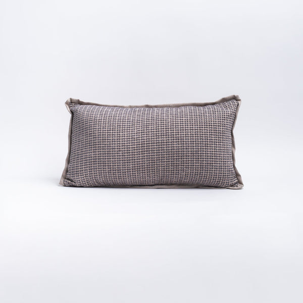 Sasha Lumbar indoor outdoor Throw Pillow In Taupe on a white background
