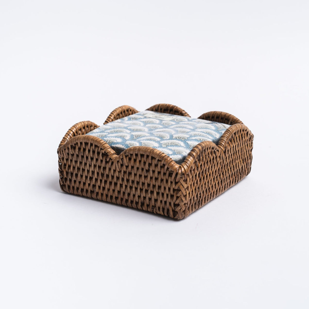 Rattan Scallop Cocktail Napkin Holder in Dark Stain