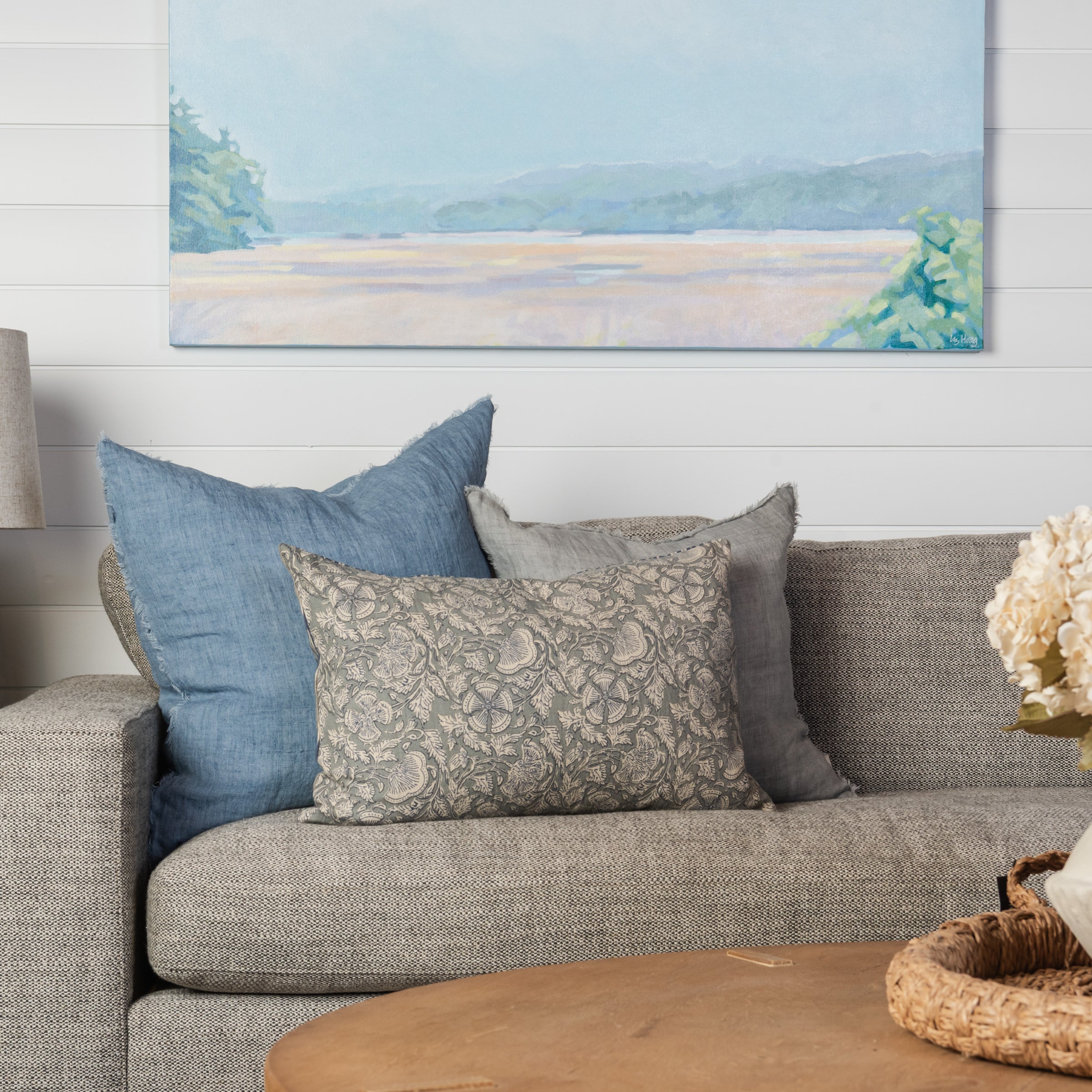 Lina Linen 24" Square Pillow in Arctic Blue