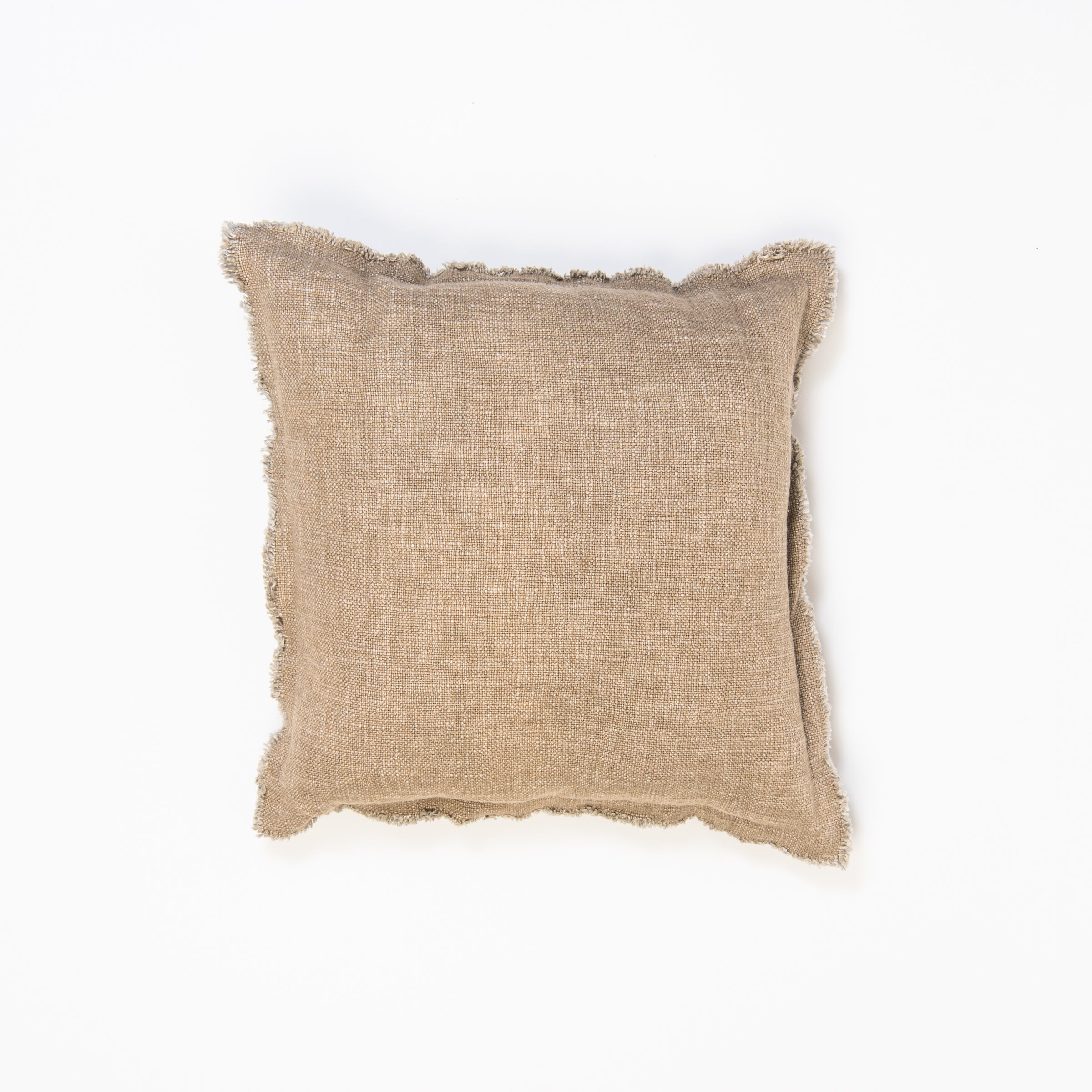 Selena Linen 20" Square Pillow in Dusty Beige on a white background at Addison West