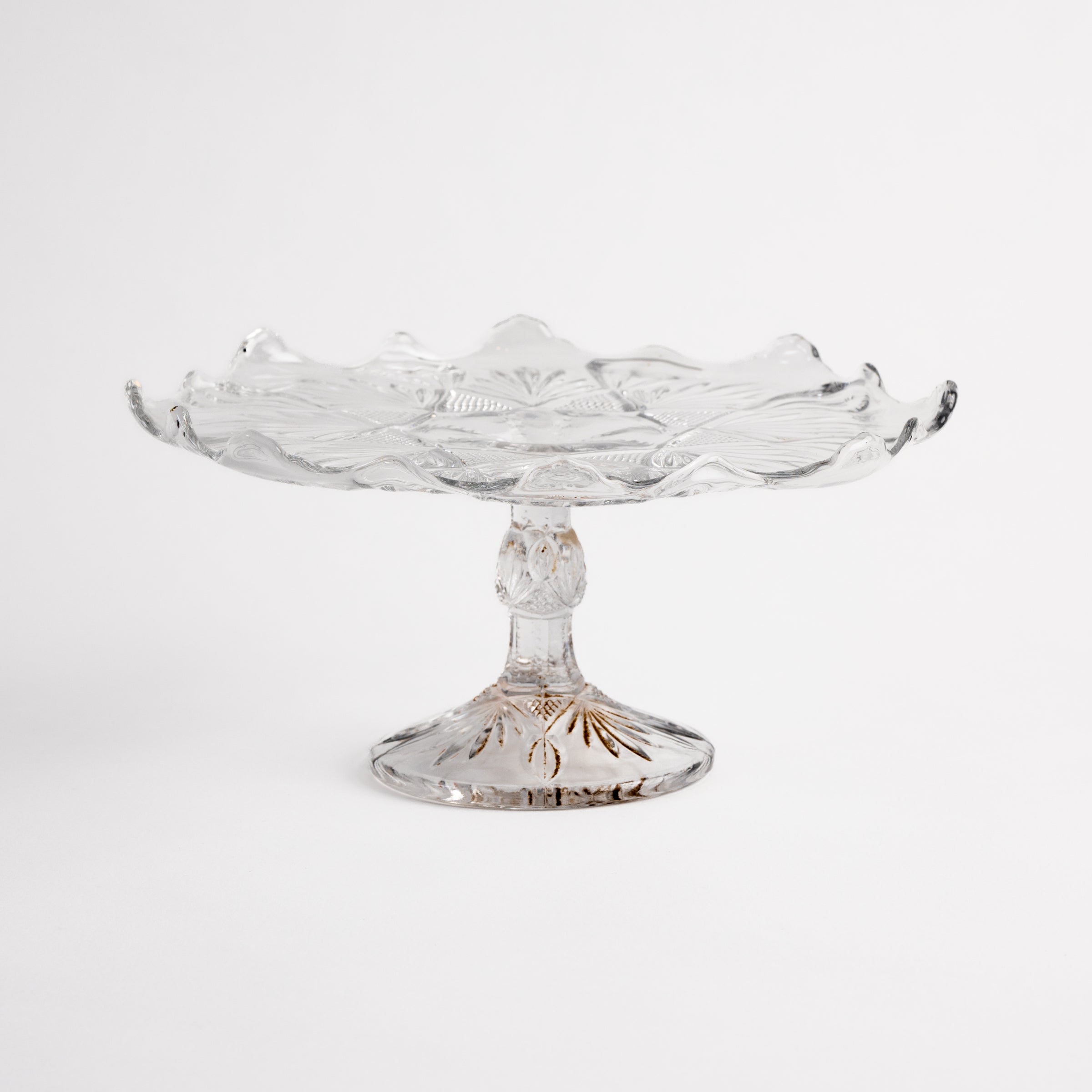 Vintage Glass Cake Stand on a white background at Addison West