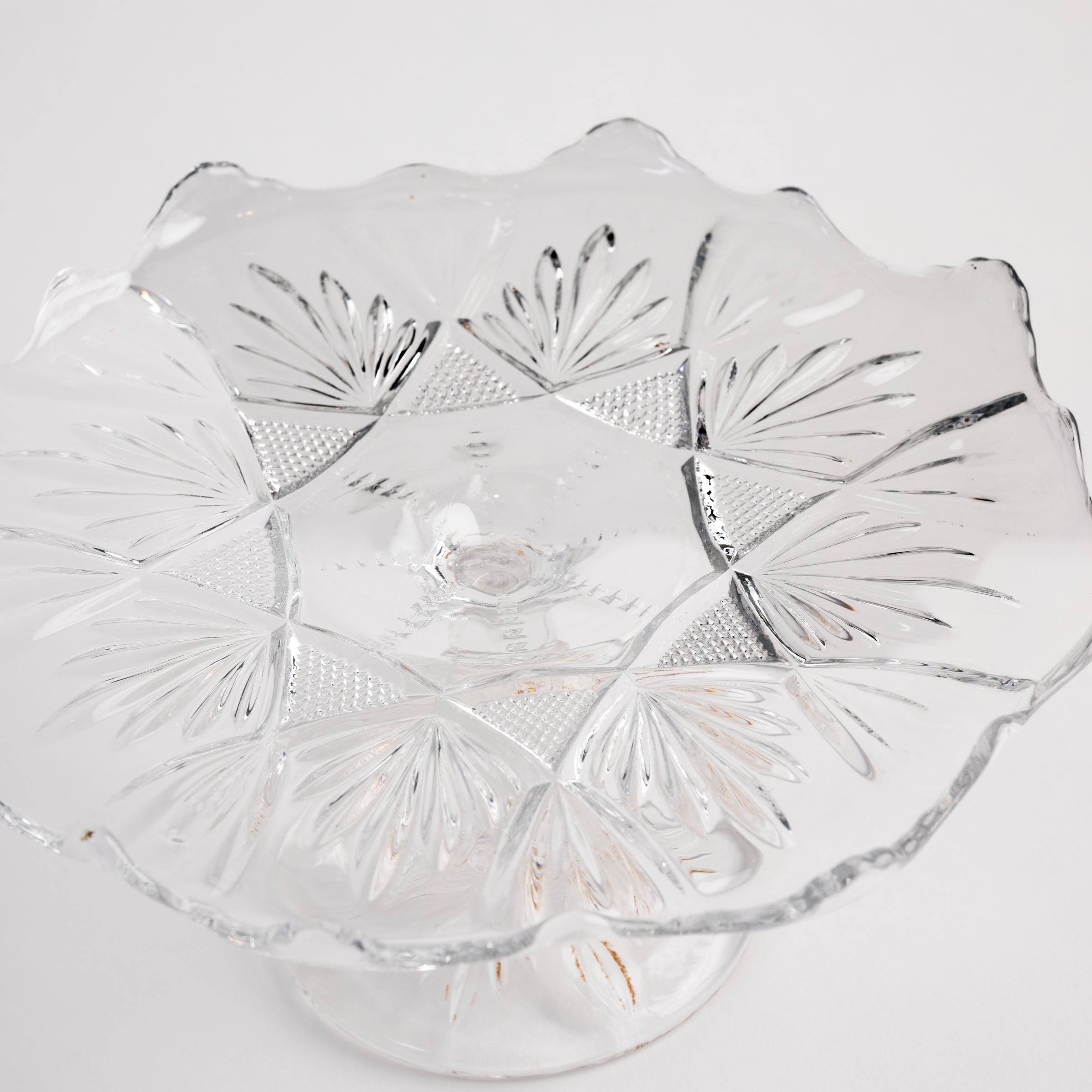 Vintage Glass Cake Stand on a white background at Addison West