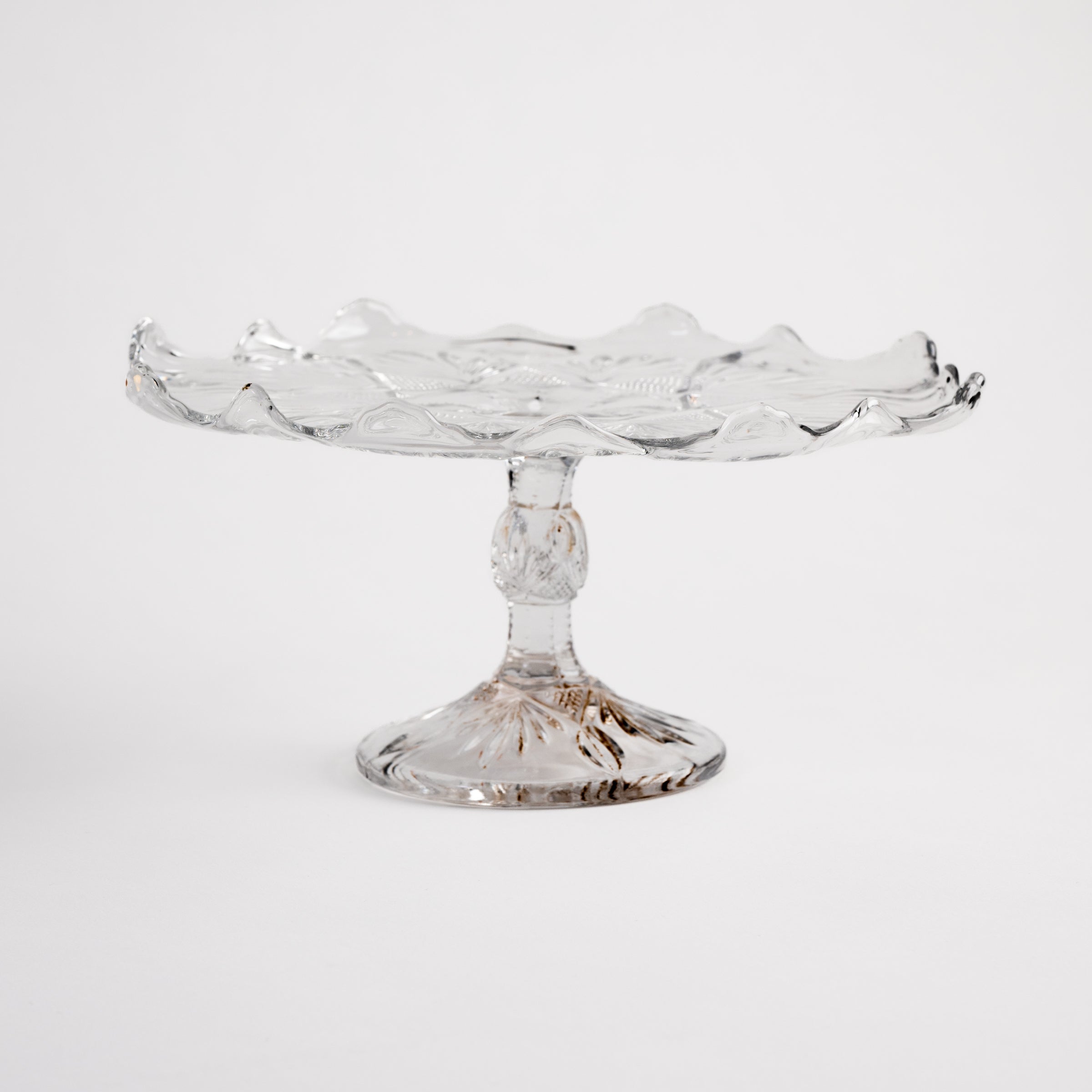 Vintage Glass Cake Stand on a white background at Addison West