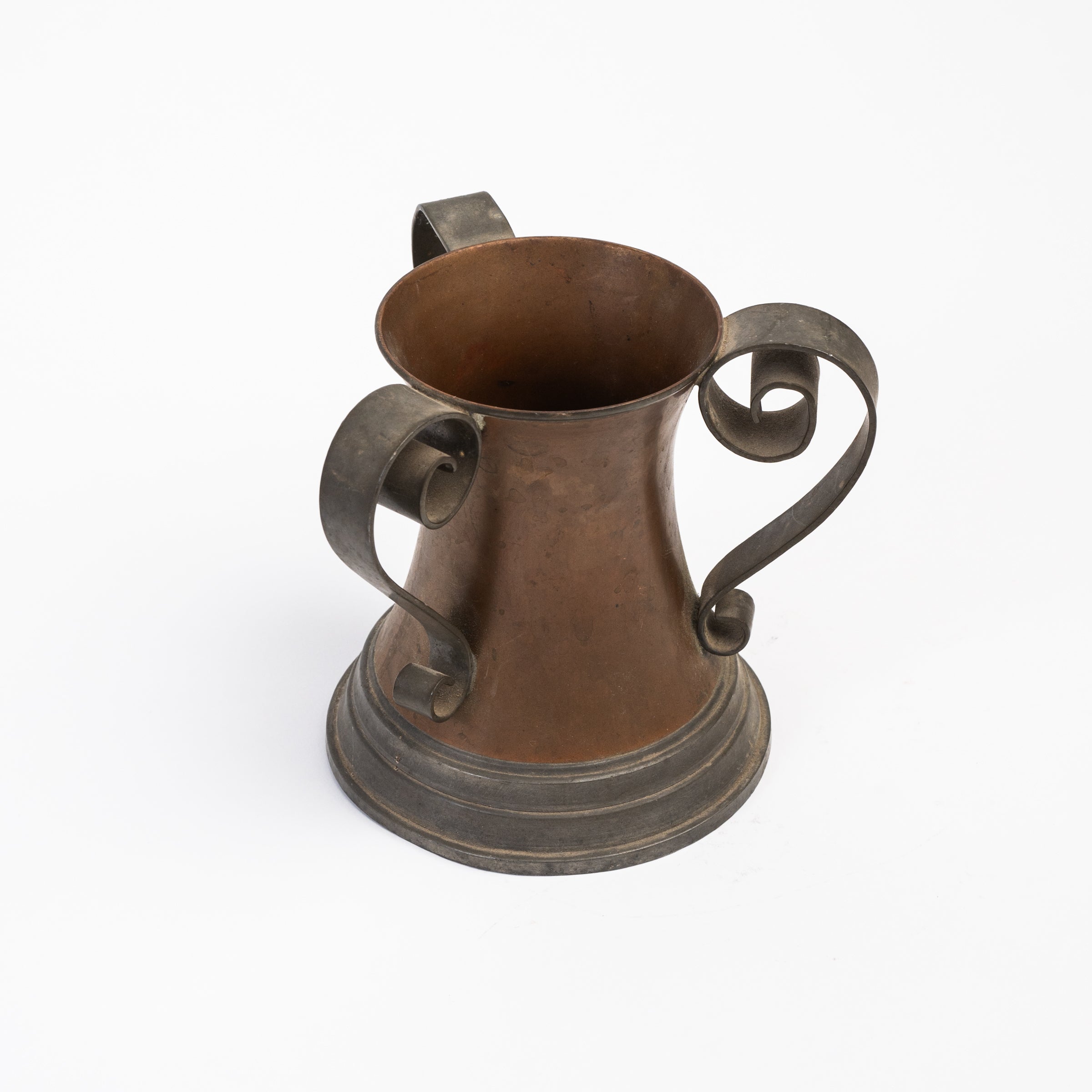 Vintage Copper and Pewter Handled Vessel on a white background at Addison West