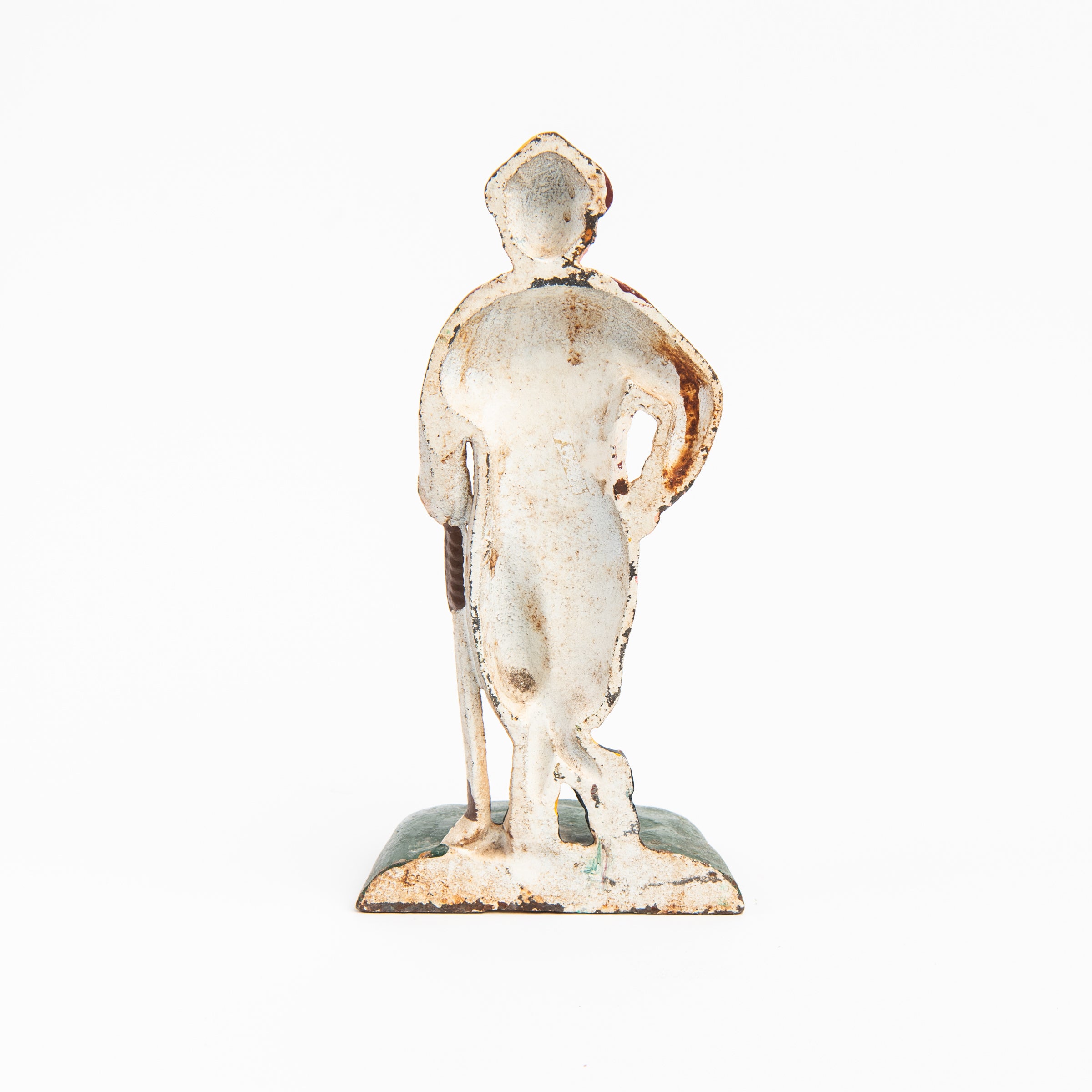 Back of Vintage Cast Iron Golfer door stop on a white background at Addison West
