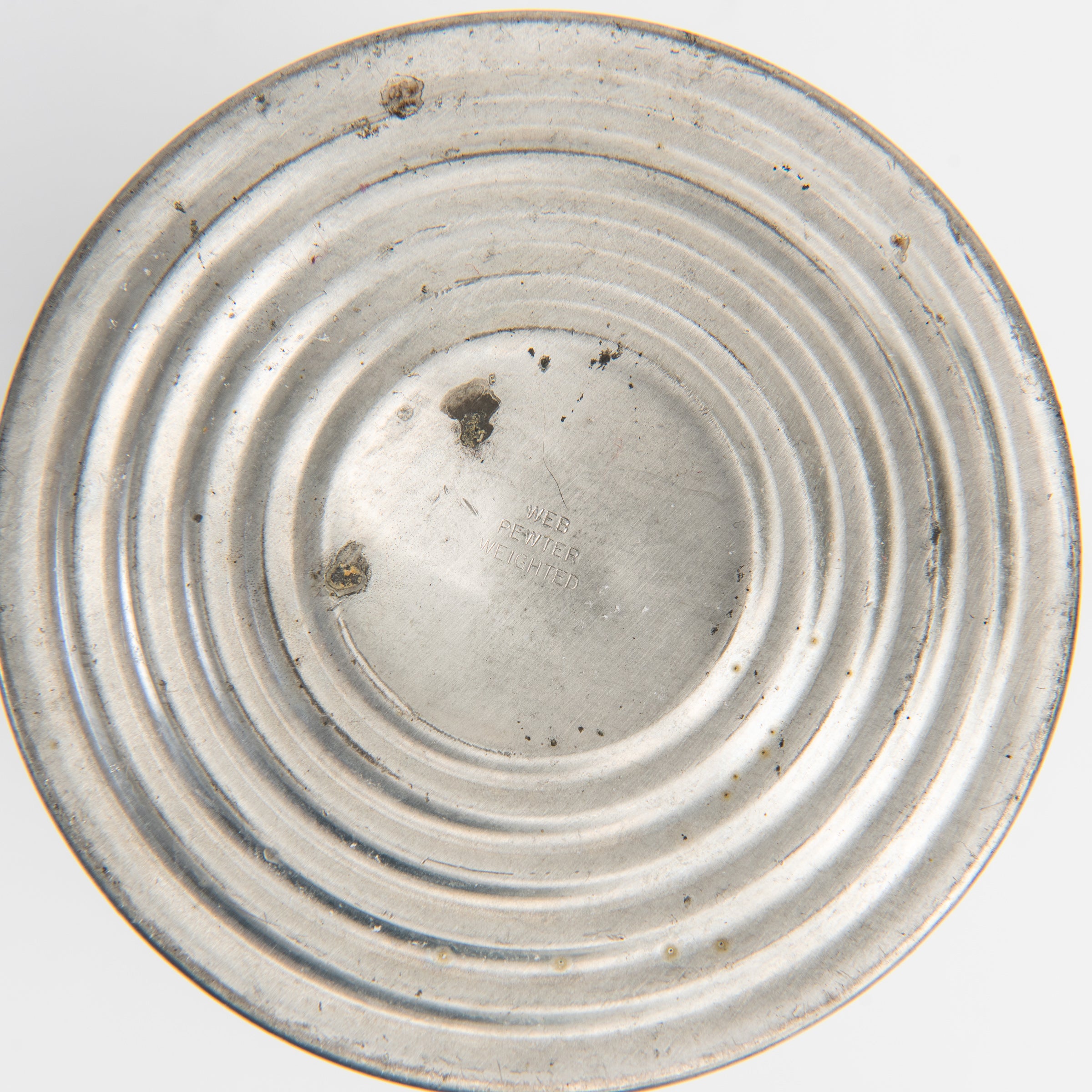 Bottom of Vintage Web Weighted Pewter Candlesticks on a white background at Addison West