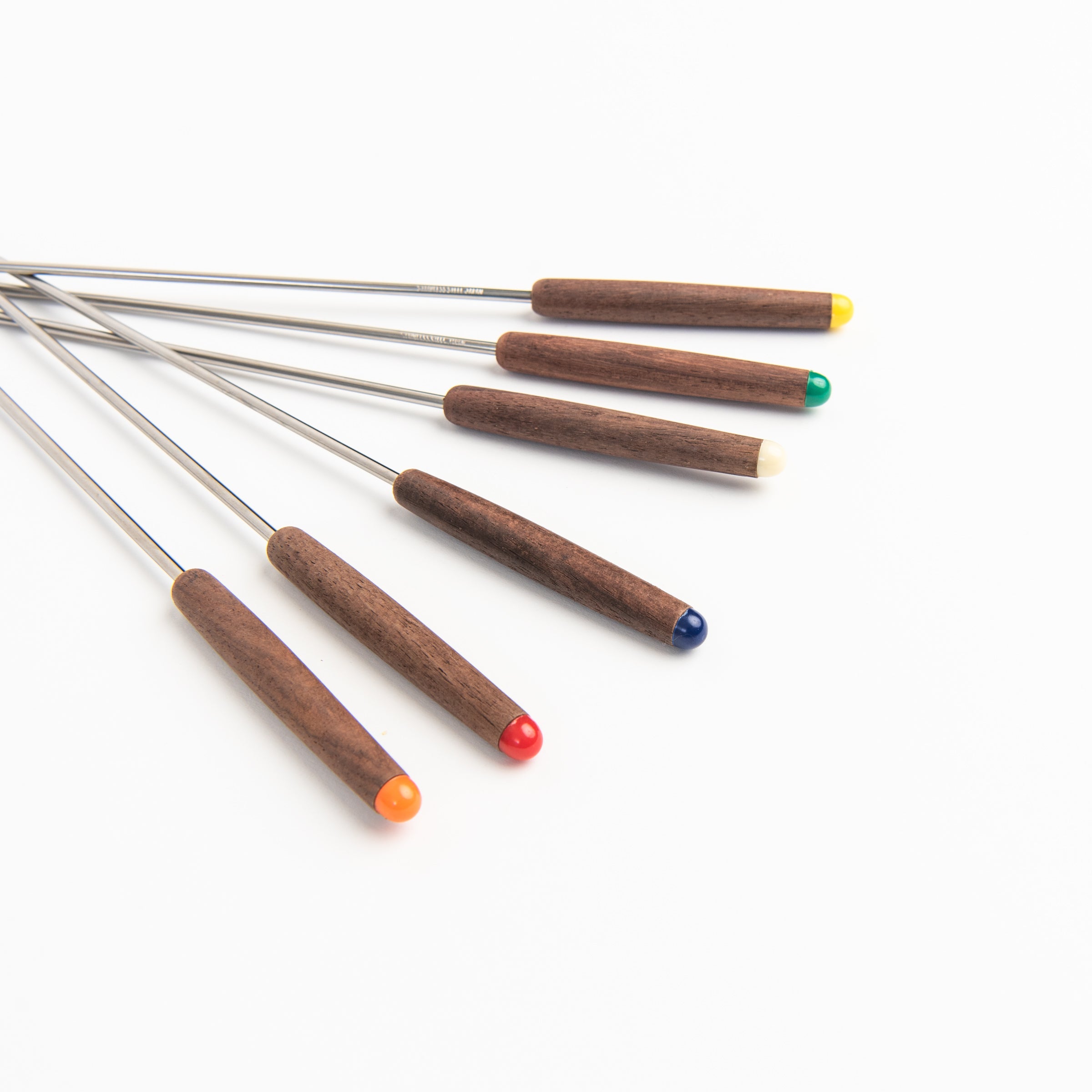 Vintage Rosewood Round Fondue Forks on a white background at Addison West